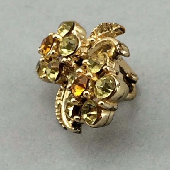 Vintage Coro Yellow Orange Gold Flower Clip On Earrings Cocktail Sparklers Leaf - Picture 14 of 16